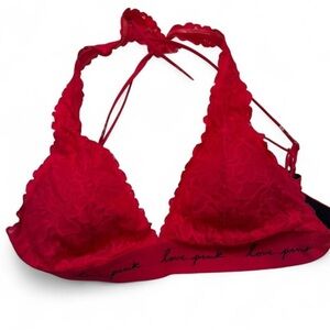 Medium PINK Victoria's Secret red Lace Halter Bralette